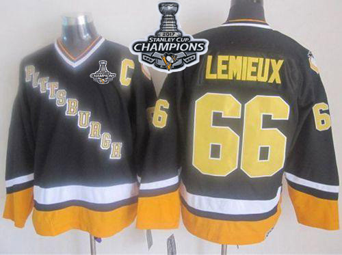 Penguins #66 Mario Lemieux Black/Yellow CCM Throwback Stanley Cup Finals Champions Stitched NHL Jersey